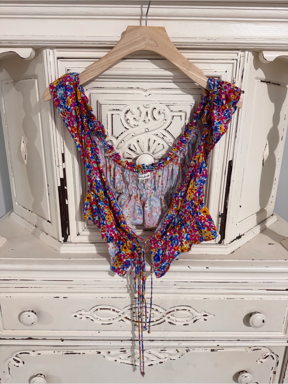 For Love & Lemons•Cropped Tie Floral Blouse•Size XXS•NWT